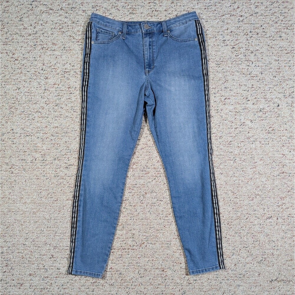 Maison Jules Skinny Ankle Jeans Womens 10/30 Light Wash Denim Hem Stripe Stretch